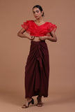 Red Color Organza Plain Blouse