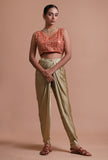 Orange Color Raw Silk Mirror Work Blouse