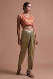 Orange Color Raw Silk Mirror Work Blouse