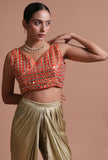 Orange Color Raw Silk Mirror Work Blouse