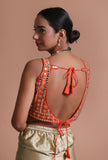 Orange Color Raw Silk Mirror Work Blouse
