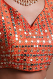 Orange Color Raw Silk Mirror Work Blouse