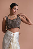Black Color Raw Silk Mirror Work Blouse