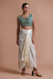 Light Green Color Raw Silk Mirror Work Blouse