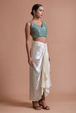 Light Green Color Raw Silk Mirror Work Blouse