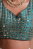 Light Green Color Raw Silk Mirror Work Blouse
