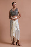 Blue Color Raw Silk Mirror Work Blouse