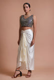 Blue Color Raw Silk Mirror Work Blouse