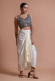 Blue Color Raw Silk Mirror Work Blouse
