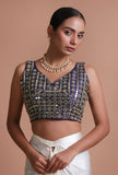 Blue Color Raw Silk Mirror Work Blouse