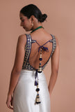 Blue Color Raw Silk Mirror Work Blouse