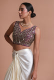 Light Purple Color Raw Silk Mirror Work Blouse