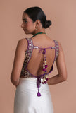 Light Purple Color Raw Silk Mirror Work Blouse