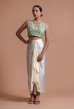 Mint Green Color Raw Silk Mirror Work Blouse