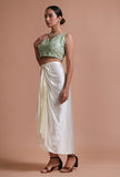 Mint Green Color Raw Silk Mirror Work Blouse