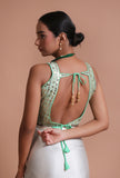 Mint Green Color Raw Silk Mirror Work Blouse