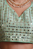 Mint Green Color Raw Silk Mirror Work Blouse