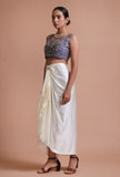 Blue Color Raw Silk Mirror Work Blouse