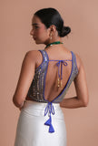 Blue Color Raw Silk Mirror Work Blouse