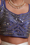 Blue Color Raw Silk Mirror Work Blouse