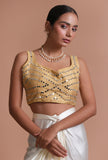 Golden Color Raw Silk Mirror Work Blouse
