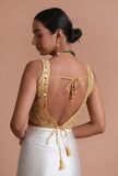 Golden Color Raw Silk Mirror Work Blouse