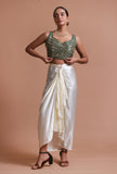Bottle Green Color Raw Silk Mirror Work Blouse