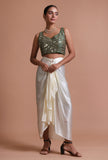 Bottle Green Color Raw Silk Mirror Work Blouse