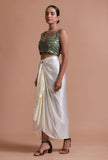 Bottle Green Color Raw Silk Mirror Work Blouse