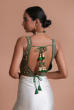 Bottle Green Color Raw Silk Mirror Work Blouse