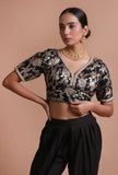Black Color Raw Silk Embroidered Blouse