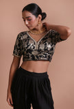 Black Color Raw Silk Embroidered Blouse
