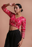 Pink Color Raw Silk Embroidered Blouse
