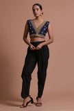 Navy Blue Color Raw Silk Embroidered Blouse
