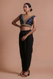 Navy Blue Color Raw Silk Embroidered Blouse
