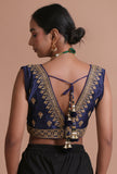 Navy Blue Color Raw Silk Embroidered Blouse