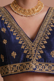 Navy Blue Color Raw Silk Embroidered Blouse