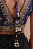 Navy Blue Color Raw Silk Embroidered Blouse