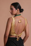 Golden Color Raw Silk Embroidered Blouse