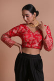 Red Color Raw Silk Embroidered Blouse