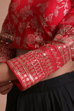 Red Color Raw Silk Embroidered Blouse