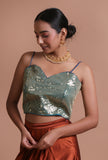 Green Color Raw Silk Sitara Work Blouse
