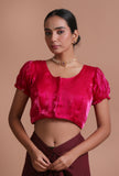 Pink brocade raw silk plain blouse festive on a female model