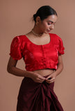 Red organza plain blouse classic festive on a female model