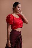 Red Color Organza Plain Blouse