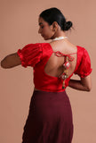 Red Color Organza Plain Blouse