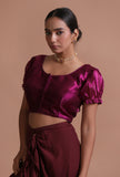 Wine organza plain blouse festive on a female model