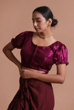 Wine Color Organza Plain Blouse