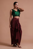 Bottle Green Color Organza Plain Blouse
