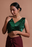 Bottle green organza plain blouse festive on a female model